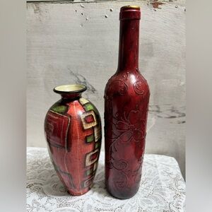 Elegant Red and Green Decorative Vase Set